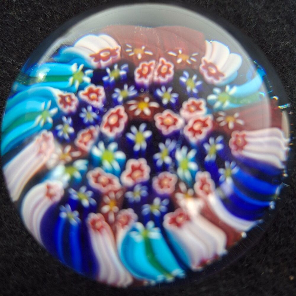 Signed Murano Vetreria 3 Fiori Millefiori Art Glass Paperweight Handblown Italy